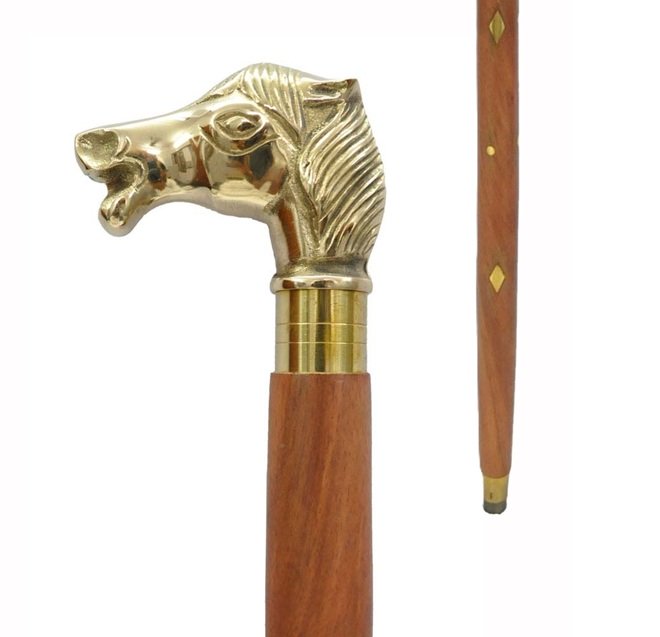 BASTONE DA PASSEGGIO IN LEGNO CON TESTA DI CAVALLO  